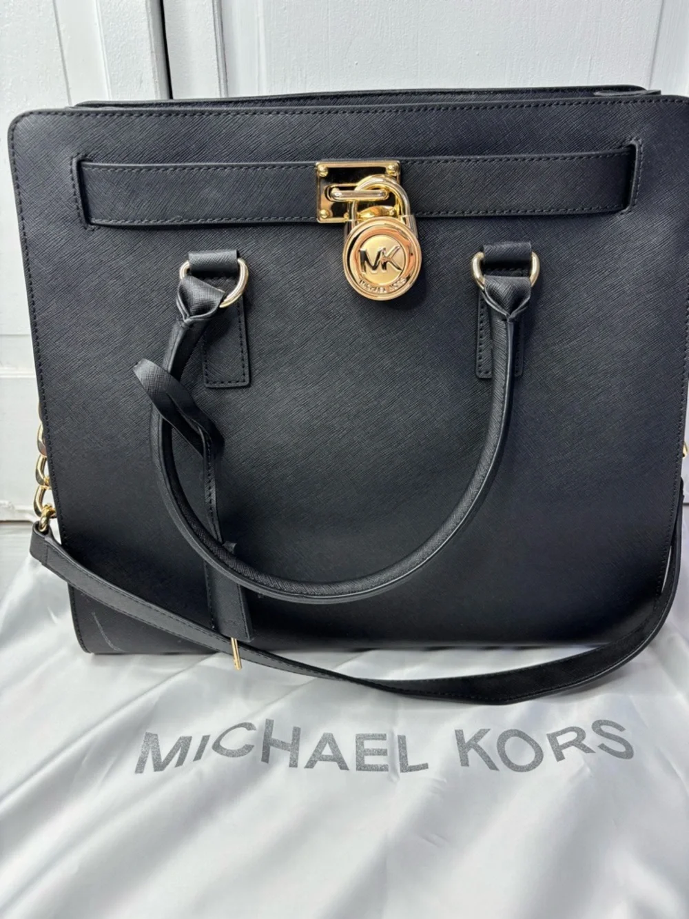 MICHAEL KORS Black Hamilton Saffiano Leather Satchel